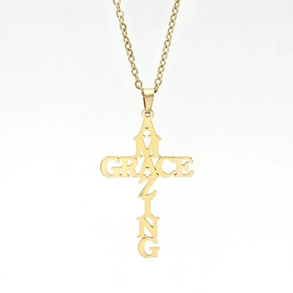 Boutique Jewelry - "Amazing Grace" Cross 18k Gold Plated Necklace